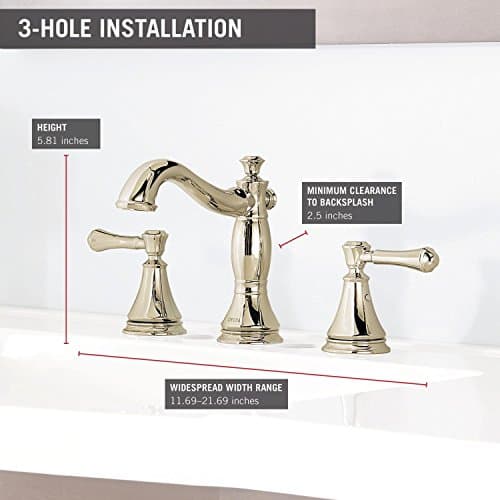 Delta Faucet Cassidy Widespread Bathroom Faucet 3 Hole, Bathroom Sink Faucet, Metal Drain Assembly, Polished Nickel 3597LF-PNMPU
