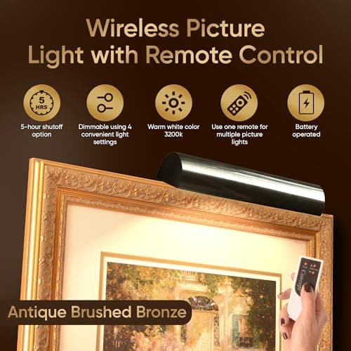 Concept Lighting 102L Concepdesigns Dimmable Wireless Picture Wall, Art, Library Light Battery Operated w/Remote Control, 11.5 inch, Antique Brushed Bronze
