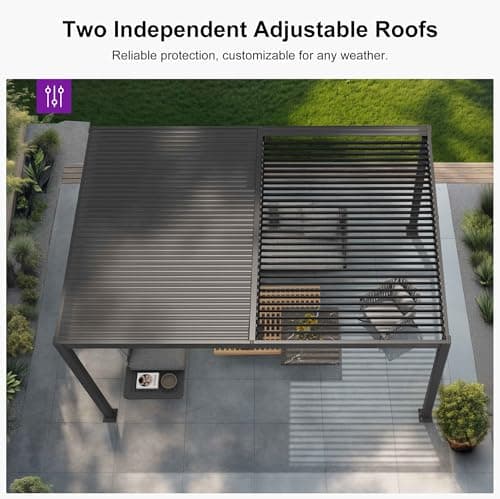PURPLE LEAF Louvered Pergola 10' x 12' Patio Aluminum Pergola with Independent Adjustable Rainproof Roof Hardtop Small for Outdoor Deck Garden Yard