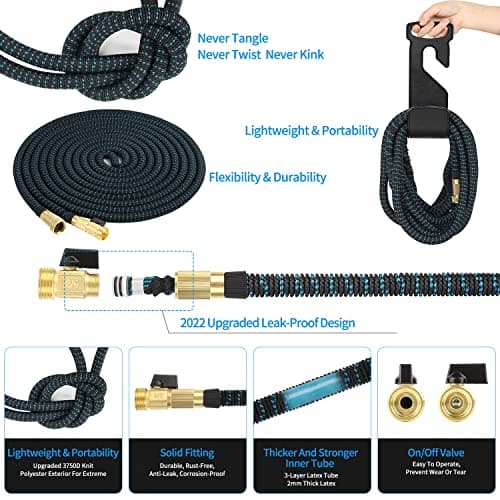 200 ft Garden Hose Expandable Hoses - Upgrade 2025 Flexible Water Hose with 10 Functions Spray Nozzle，Car Wash Hoses with Solid Brass Connector, Leakproof Lightweight Expanding Pipe for Yard,Outdoor