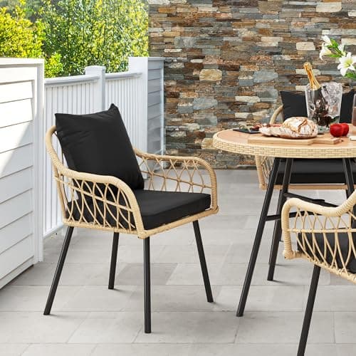 YITAHOME Patio Chairs Set of 4, Outdoor Patio Furniture Dining Chairs, All-Weather Rattan Conversation Chairs with Soft Cushions for Backyard Deck (Light Brown+Black)