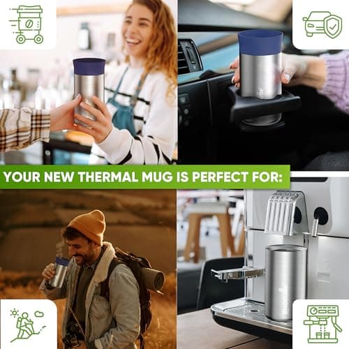 Blockhütte Coffee Cup Insulated Stainless Steel, Tea Tumbler 12oz modern and slim, Insulated Coffee Cup 8h Hot, Travel Tea Mug Spill Proof, Leak Proof Thermal Travel Tumbler