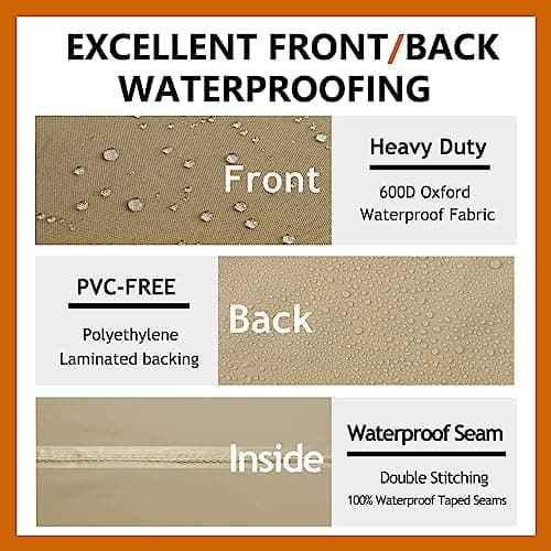 Heavy Duty Outdoor Sectional Sofa Cover, 85"X85" V-Shaped 5-Seater Waterproof 600D Patio Sectional Couch Cover, Lawn Patio Furniture Cover,Desert Khaki