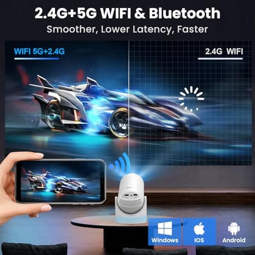Mini Projector with WiFi & Bluetooth,2025 Upgraded Fireproof 1080P Supported 300Lumen Portable Projector for Camping Gaming,200" Display Phone Projector for iPhone/Android/TV Stick