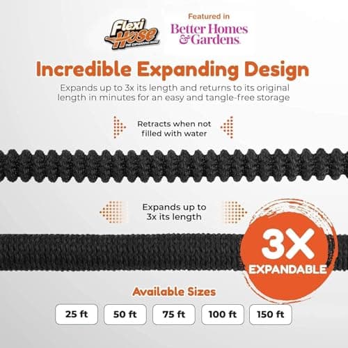 Flexi Hose with 8 Function Nozzle, 100FT - Lightweight Expandable Garden Hose, No-Kink Flexibility, 3/4 Inch Solid Brass Fittings and Double Latex Core