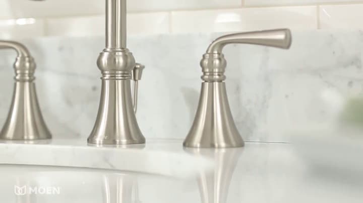 Moen Wetherly Spot Resist Brushed Nickel Two-Handle Widespread Bathroom Faucet with Valve Included, Bathroom Faucets for Sink 3-hole Deck Mounted Setup, WS84855SRN