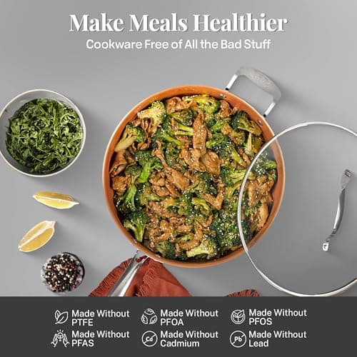 Gotham Steel True 20 Pc Ceramic Cookware Set Nonstick, Ceramic Pots and Pans Set Non Stick with Deep Square Pan Set & Bakeware Set, Non Toxic PFOA PFOS Free, Oven & Dishwasher Safe, No Cheater Pieces