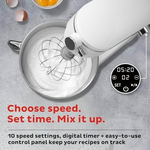 Instant Pot Instant Stand Mixer Pro,600W 10-Speed Electric Mixer with Digital Interface,7.4-Qt Stainless Steel Bowl,Dishwasher Safe Whisk,Dough Hook and Mixing Paddle,Pearl