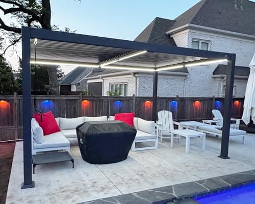 PURPLE LEAF Solar Louvered Pergola 92KS 10' x 12' with LED String Lights and Control Panel Aluminum Outdoor Pergola with Adjustable Roof for Patio Deck Garden Yard Gray