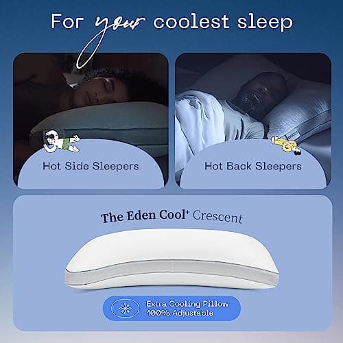 Coop Home Goods Cool+ Crescent Adjustable Pillow, Queen Size Plus Shaped Memory Foam Pillows with Cooling Gel, Neck Support, Back or Side Sleeper Pillow, CertiPUR US/GREENGUARD Gold