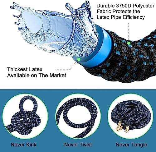100 ft Expandable Garden Hose - Kink Free Flexible Water Hose 100ft with 10 Pattern Spray Nozzle, 3/4 Solid Brass Connectors, Retractable Latex Core - Lightweight Expanding Hose