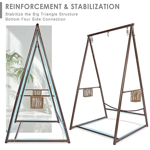 Reinforced Base & Triangular Structure Hammock Stand with 2 Storage Baskets, Swing Stand with 3 Hooks Fit for Most Hanging Chair for Oudoor&Indoor (Stand Only) (Coffee)