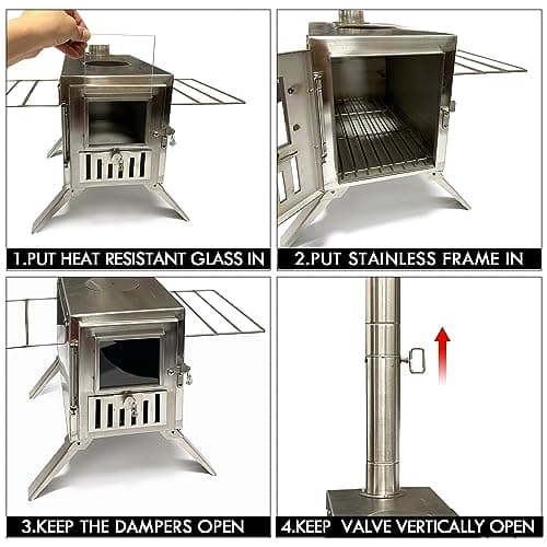 Wood Burning Stove,Portable Camping Stove with Chimney Pipes,Front Window，Side Racks,Mini Wood Stove for Outside Tent,Cookout,Truck Travel and inside Woodcutter's Cottage