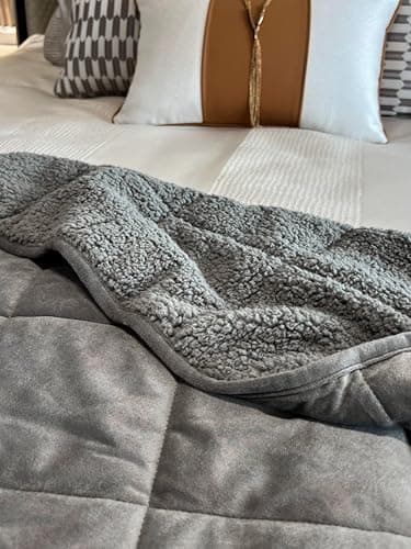 Sherpa Weighted Blanket for All Season,Both Sides Grey 15Lbs, 60 x 80 inches, Reversible Velvet Soft Plush Weighted Blanket for Adult Better Sleep