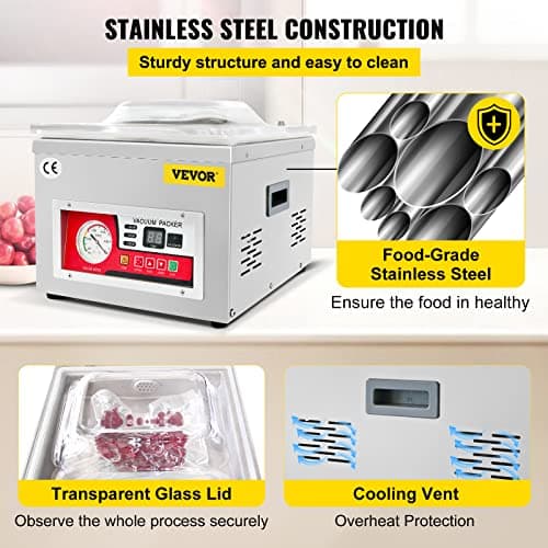 VEVOR Chamber Vacuum Sealer, DZ-260A 6.5 cbm/h Pump Rate, Excellent Sealing Effect with Automatic Control, 110V/60Hz Professional Foods Packaging Machine Used for Fresh Meats (260W)