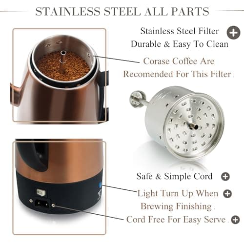 Moss & Stone Percolator Coffee Pot Electric 10 Cup, Stainless Steel Coffee Maker, Coffee Percolator Electric With Keep Warm Function, 10 Cups Stainless Steel Percolator With Coffee Basket
