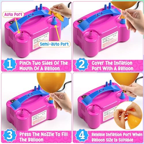 Portable Electric Balloon Pump - 110V 600W Dual Nozzle Balloon Inflator Pump with 113 Accessories（Including Balloon, Balloon Arch Kit, Balloon Blower Air Pump Machine Decorations for Party