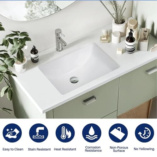 Enbol Bathroom Undermount Sink White Rectangular Ceramic Sink for Bathroom with Overflow - ECU1812 Exterior: 20 5/8" x 14 6/8" x 8 1/8"