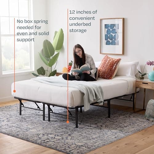 Linenspa Folding Metal Platform Bed Frame - No Box Spring Needed - Underbed Storage - Simple Tool Free Assembly - Mattress Foundation - 14" High - Traditional Design - Sturdy Steel - Full Size
