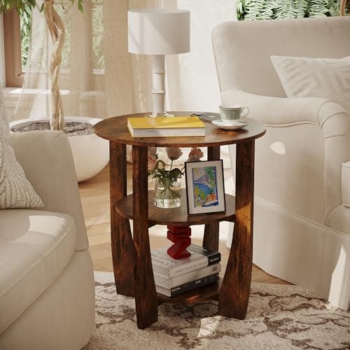 Round End Table with Storage Shelf,3 Tier Modern Side Table, Sofa Recliner Side Table,Accent Coffee Table,Nightstand for Living Room Bedroom for Small Spaces,19.7" D x 21.7" H