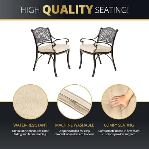 Kinger Home 5-Piece Cast Aluminum Outdoor Dining Furniture Set for 4, Round Patio Table and Chairs for 4 with Cushions, Outdoor Furniture Set with Umbrella Hole, All-Weather Patio Dining Set