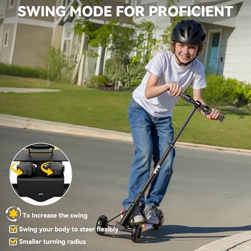 4-Wheel Electric Scooter for Kids w/250W Brushless Motor, Up to 10 MPH & 8.5 Miles, Rainbow Lights, LED Display, 5 Speed & Adjustable Balance, Foldable Kids Electric Scooter, UL 2272 Certified