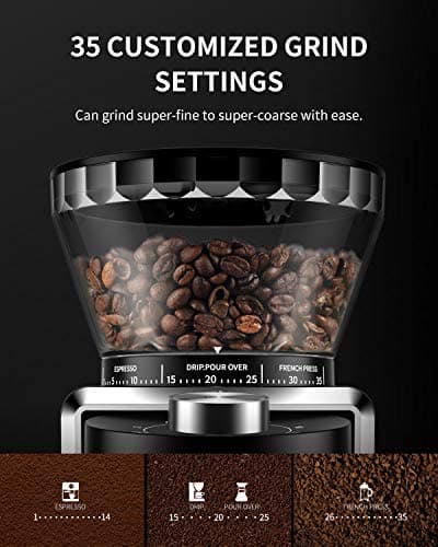 SHARDOR Conical Burr Coffee Grinder, Electric Coffee Bean Grinder with 35 Grind Settings, Adjustable for 2–12 Cups, Anti-Static Design, Black