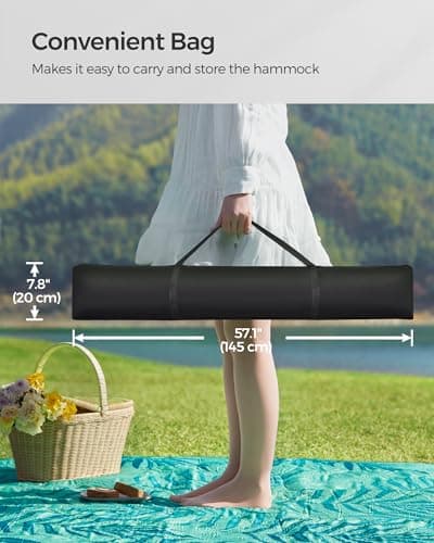 SONGMICS Hammock with Stand, Quilted Hammock with Curved Bamboo Spreaders, Pillow, 78.7 x 55.1 Inches, Portable Padded Hammock Holds up to 440 lb, Black and Gray UGHS002G01