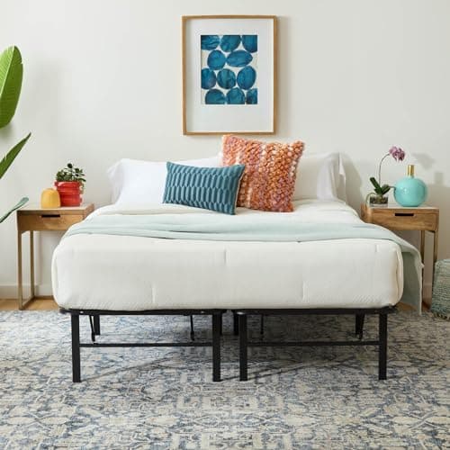 Linenspa Folding Metal Platform Bed Frame - No Box Spring Needed - Underbed Storage - Simple Tool Free Assembly - Mattress Foundation - 14" High - Traditional Design - Sturdy Steel - Full Size