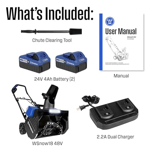 Westinghouse WSnow18 48V Cordless Snow Blower 18 Inch Kit, Steel Auger, LED Light, 1200W Brushless Motor, 25ft Throwing Distance, Plows 650lbs/min, Compatible with Snow Joe Batteries