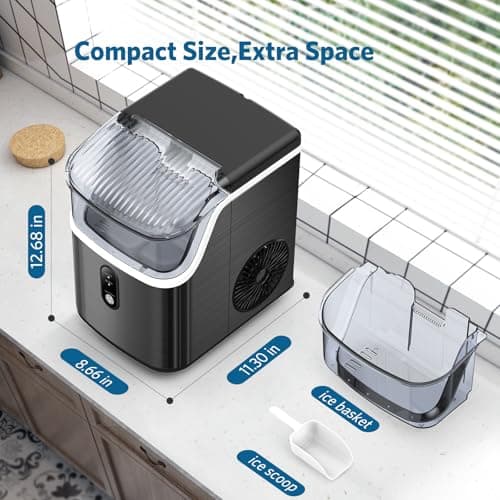 COWSAR Nugget Ice Makers Countertop Soft Chewable Pellet Ice Machine with Auto-Cleaning Function, 35Lbs/24H, Portable Ice Makers for Kitchen, Office, Home,Silver