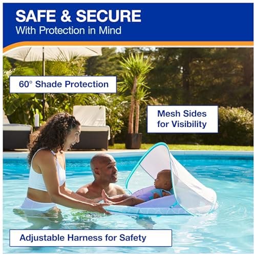 Swimways Infant Spring Float, Baby Pool Float with Canopy & UPF Protection, Swimming Pool Accessories for Kids 3-9 Months, Mermaid