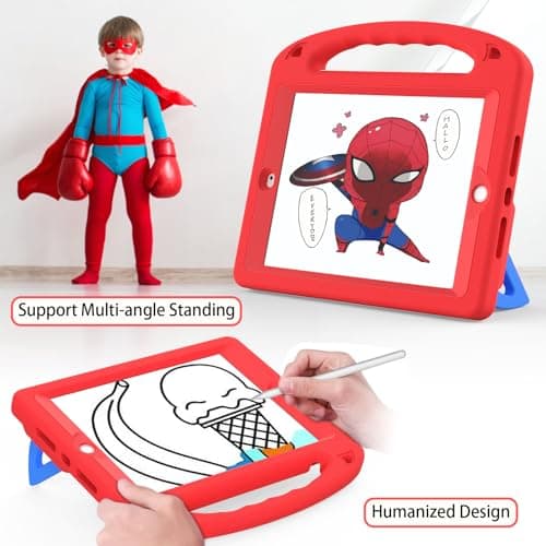 Kids Case for iPad 9th/8th/7th Generation (iPad 10.2 inch 2021/2020/2019), Shockproof Case with Screen Protector (Red)