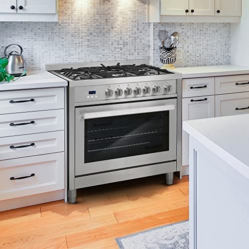 COSMO COS-965AGFC 36 in. Nebula Collection 3.8 cu. ft. Gas Range, 5 Burners, Rapid Convection Oven, Cast Iron Grates in Stainless Steel