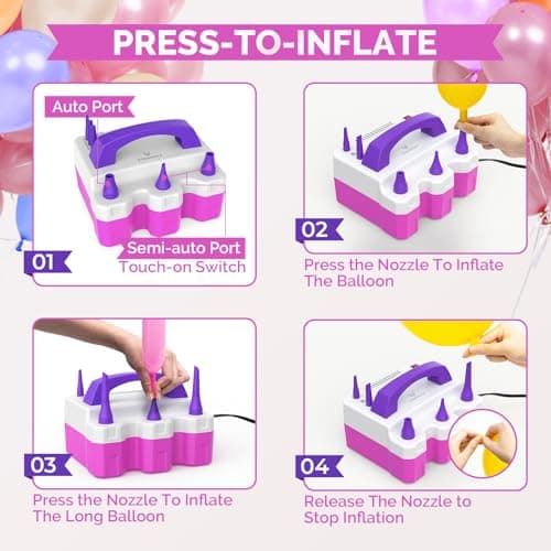 ETENWOLF P600 Electric Balloon Pump for All Balloons with 3 Nozzles 110V 600W Balloon Blower for Party Metalic Latex 260q Foil Balloons, Balloon Inflator for Birthday Decorations