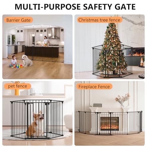 150" Extra Wide Baby Gate, Play Yard Child Safety Gate, Dog Gates with Auto-Close Door, Double Locking System for The House Doorways, Fireplace, Kitchen, 6-Panels, 30" Tall