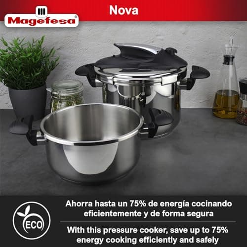 Magefesa Nova 4.2 Qt Stovetop Pressure Cooker – Fast Cooking, Easy Locking, 18/10 Stainless Steel, Induction Compatible, 5 Safety Features, 11.6 PSI