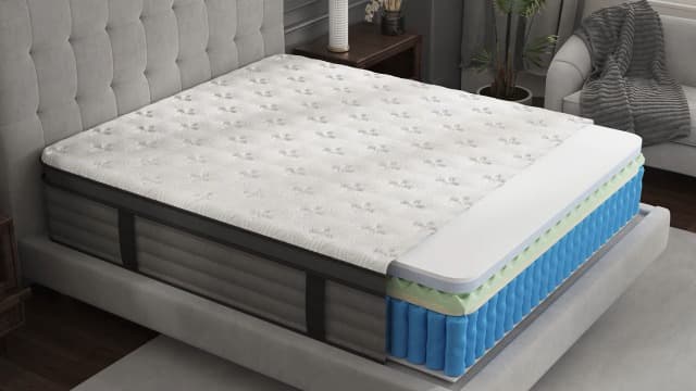 Onlylucky Firm King Size Mattress - 14 Inch Gel Memory Foam Mattress with Individual Pocket Spring for Pressure Relief & Motion Isolation, Premier Comfort Night Sleep, Enhanced Support Hybrid King Bed