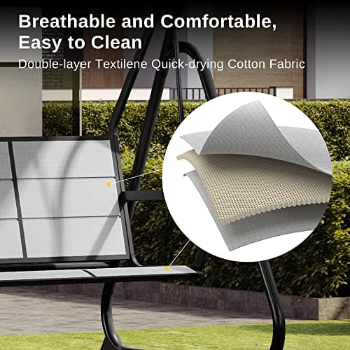 EAST OAK 3-Person Outdoor Patio Swing Chair with Adjustable Canopy, Porch Swing with Comfortable and Breathable Seats, Outdoor Swing Chairs for Garden, Balcony, Backyard, Charcoal Black