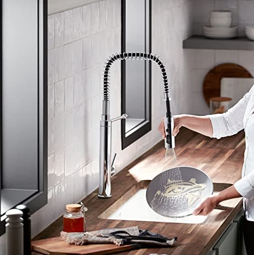 KOHLER 24982-BL Purist Commercial Style Pre-Rinse Kitchen Faucet with 3-Function Sprayhead, Kitchen Sink Faucet with Pull Down Sprayer, Matte Black