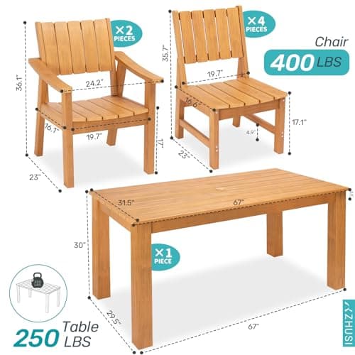 ZHUSI Patio Table and Chairs Set, Outdoor Table and Chairs,HDPE Outdoor Dining Set with Umbrella Hole for Backyard, Poolside
