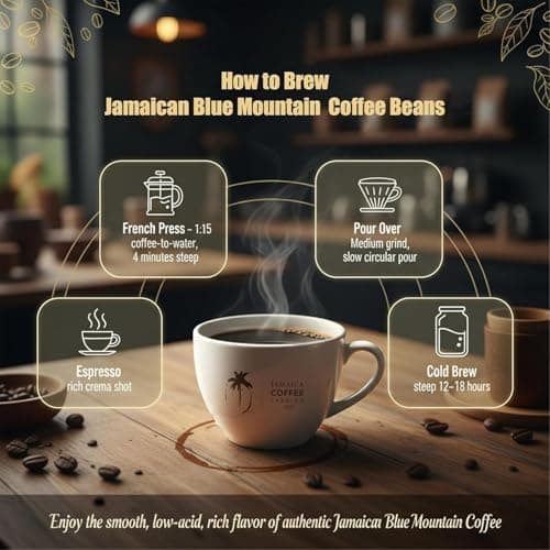 100% Jamaica Blue Mountain Coffee Beans No. 1, 227grams / 8oz - Medium Roast Whole Coffee Bean - 100% Pure Arabica, Small Batch Roasted - JACRA Certified, Low Acidity, Ethically Sourced