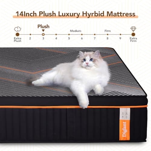 DIGLANT King Mattress,14 Inch Plush Hybrid Mattress, Black Memory Foam with Individually Pocket Coils Mattress King Size in Box, Euro Top Mattress for Pressure Relief,Balanced Support, 76"*80"