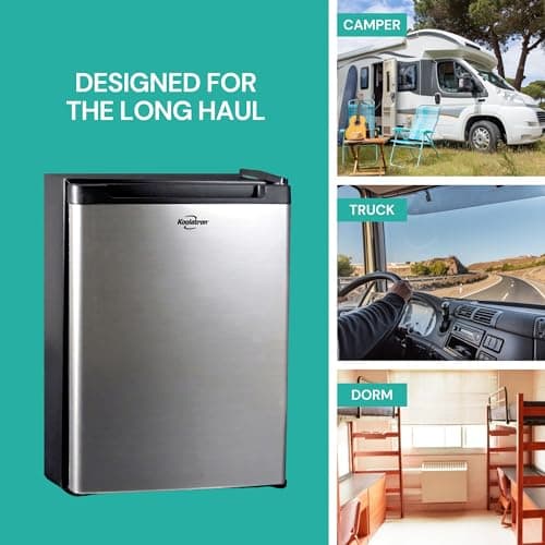 Koolatron 12V / 110V Refrigerator - Mini Fridge With Freezer For Trucks, Cool Storage For Kitchen, Bedroom, Office, Dorms, Compact Free Standing, Neveras Pequeñpara, 1.76 Cubic Feet Capacity, White