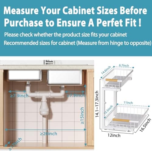 Under Sink Organizer 2 pack, 2 Tier Slide Out Under Sink Organizers And Storage, Height Adjustable Pull Out Cabinet Drawers, Kithcen Bathroom Metal Storage Caddy Shelf, White