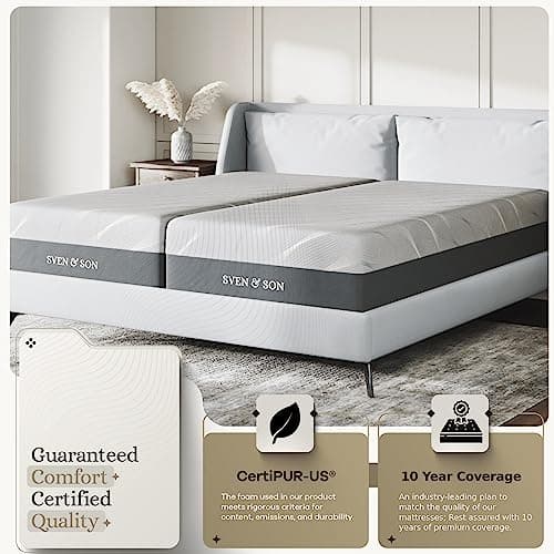 Sven & Son Luxury Hybrid Spring Mattress, Premium Materials, CertiPUR-US, Made in The USA, 14 inch Medium Soft - Split California King