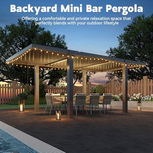 MELLCOM Louvered Pergola 10x18, Modern Aluminum Pergola with Adjustable Roof, Outdoor Shade Structure with Integrated Drainage System, Hardtop Gazebo Carport for Patio