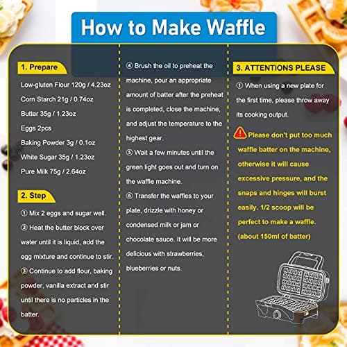 Waffle Makers, 3-in-1 Waffle Iron Panini Press Sandwich Maker with Removable Plates, 5-gears Temperature Control Non Stick Coating Cool Touch Handle Anti-skid Feet for Breakfast 1200W 120V