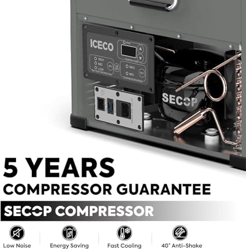 ICECO VL45 Portable Refrigerator with Battery, 47Qt/45L 12 Volt Refrigerator with SECOP, 0°-50°F 12v Fridge Freezer, 12/24VDC 110-240VAC, Electric Cooler for Car, RV, Camping| With 250Wh Battery