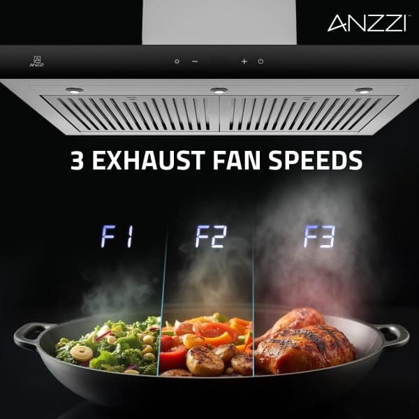 ANZZI Wall Mount Range Hood 600 CFM Gesture Sensing & Touch Control Panel Stainless Steel Wall Mount and 2 LED Lights Range Hood (30 inch)